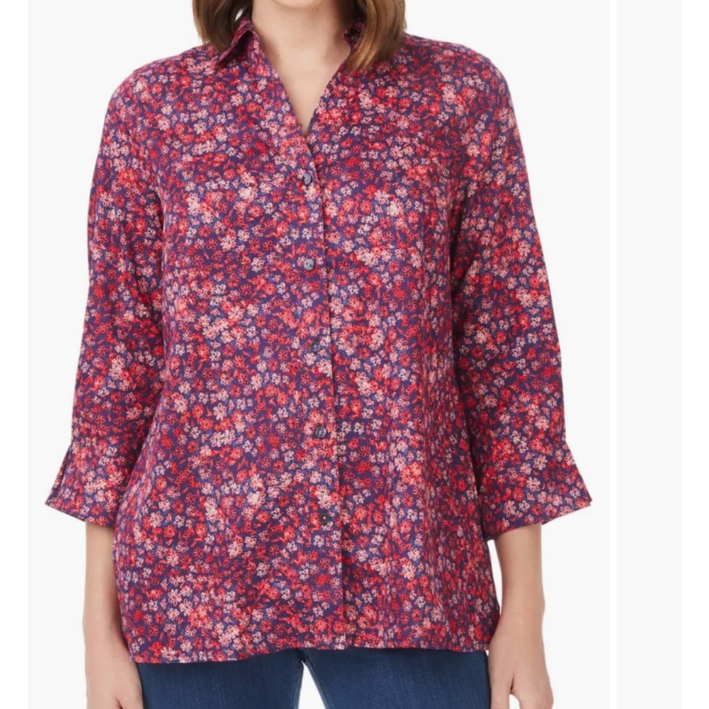 Foxcroft Coral Sunset Floral Button-up Shirt Size 2